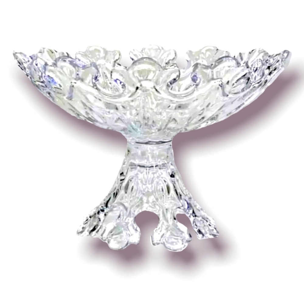 Crystal Snowflake Crown Pedestal Compote Centerpiece Bowl
